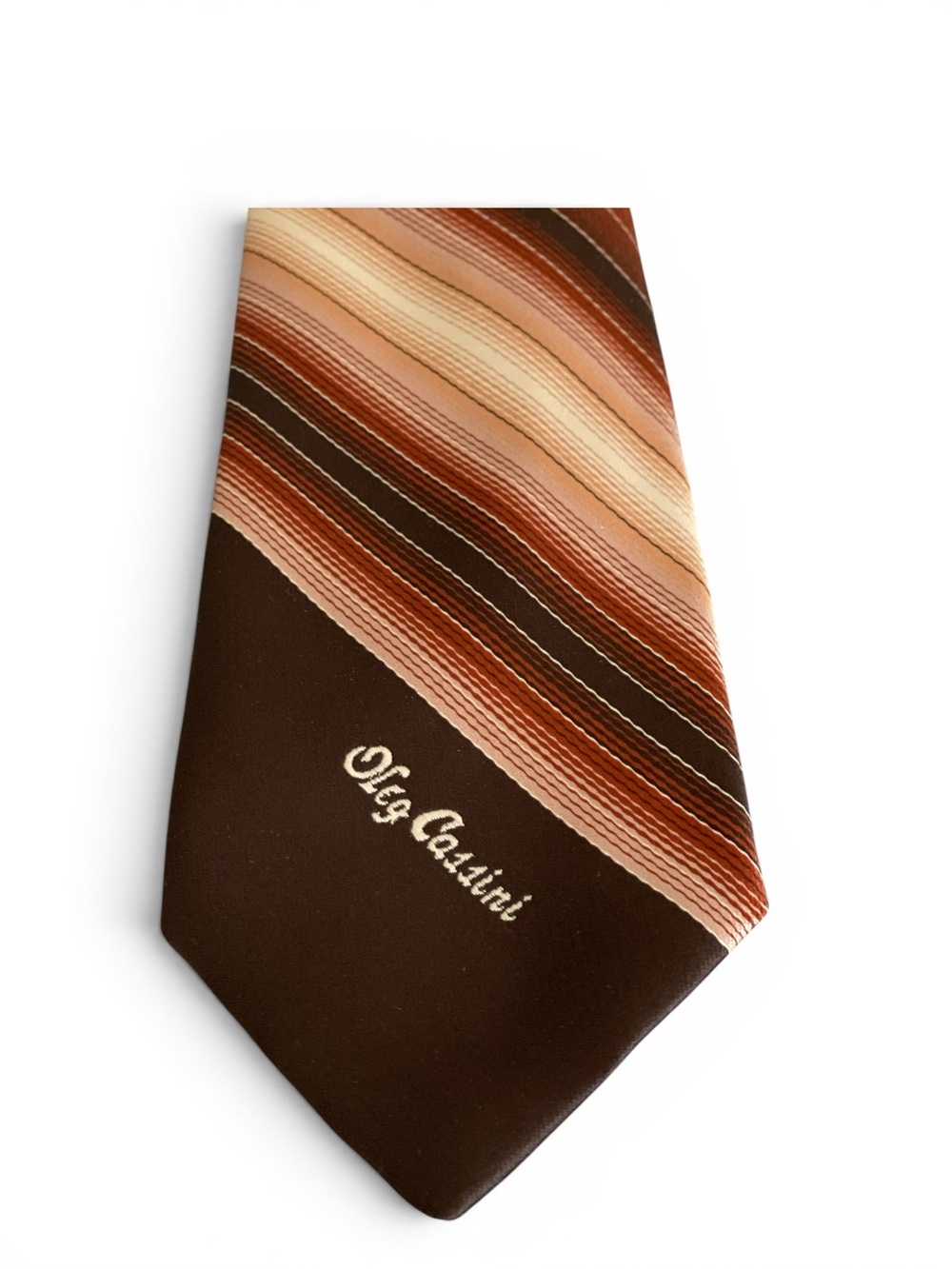 Vintage Oleg Cassini Men’s Tie KG Men’s Store Striped Brown Tan Silk Look.